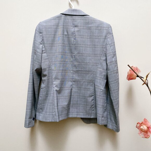 New Zara Women Grey Plaid Flattering Fit Single-Button Blazer business jacket - Picture 7 of 8